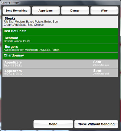 Coursing send and hold selection window