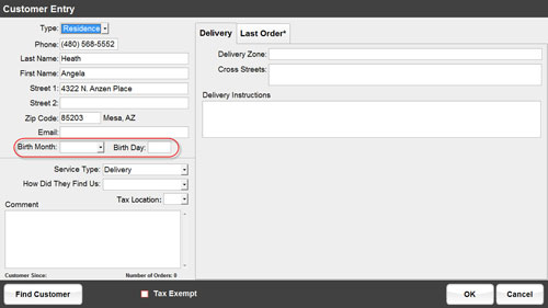 This screen shows how staff can easily add the customers birthday. This would allow you to track birthdays and would also support emailing the customer on there birthday.