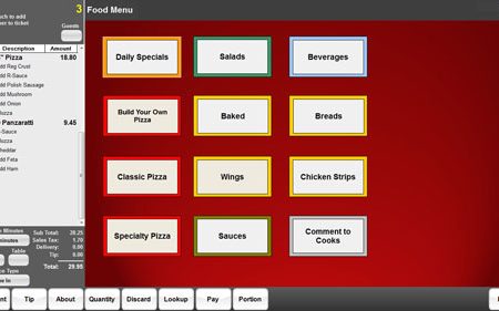 This is the food menu. This menu is completely customizable. You are able to change the colors, size and positioning of any and all buttons. You are also able to remove or edit any of the buttons on the bottom gray bar.